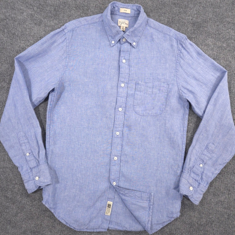 J Crew Baird McNutt Irish Linen Shirt Mens S Blue Slim Fit Long Sleeve Preppy